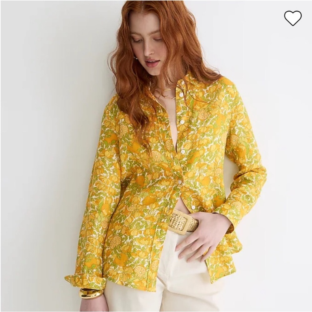 J Crew Slim-fit Linen Shirt Buttons up in Floral Limone Print Sz 6